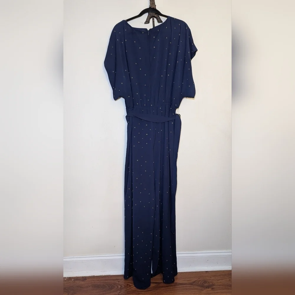 Michael Kors Navy + Gold Grommet Jumpsuit Belted Women's Size 8